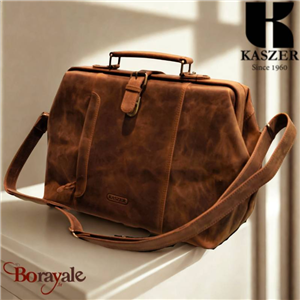Sac médecin KASZER Wyoming en cuir de vachette pleine fleur marron naturel foncé