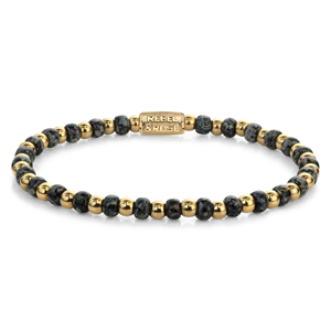 Bracelet Rebel & Rose Mix verre noir - 4mm - Plaqué or jaune 18 ct S, Femme RR-4