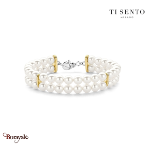 Bracelet TI SENTO Milano Perles femme argent plaqué or perles blanches - 23077YP