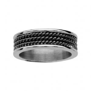 Bague Thabora homme acier acier et chaînes noires T167057-62