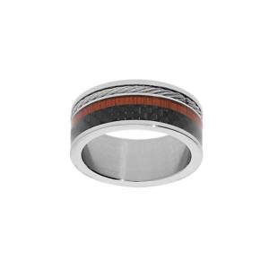 Bague Thabora homme acier, bois et carbone sous résine T160409-60