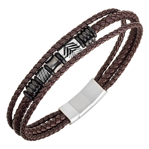 Bracelet All Blacks bijoux Homme acier et cuir 682389