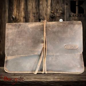 Pochette à cordon KASZER Oregon en cuir de vachette pleine fleur marron naturel
