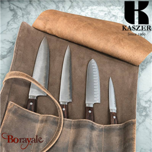 Poche pour 4 couteaux de cuisine KASZER Oregon en cuir de vachette pleine fleur