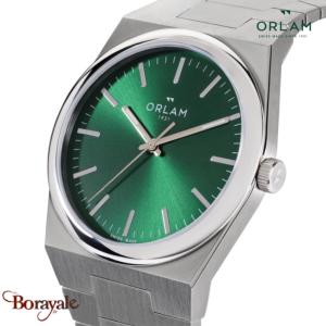 Montre Homme Orlam Elan cadran vert bracelet acier argenté étanche 10 ATM ORSSBE