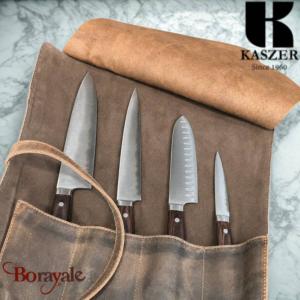 Poche pour 4 couteaux de cuisine KASZER Oregon en cuir de vachette pleine fleur