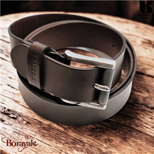 Ceinture KASZER Indiana en cuir de buffle pleine fleur marron foncé grainé - 576