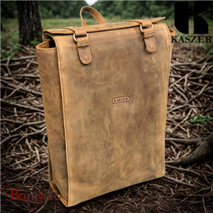 Sac à dos A4 KASZER Wyoming en cuir de vachette pleine fleur marron naturel fonc