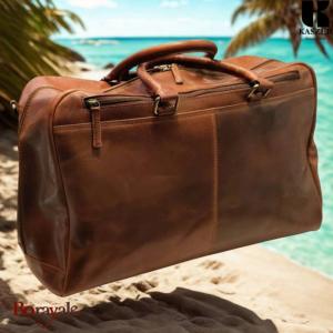Sac de voyage - sport Kaszer Rhodes en cuir wax pull-up cognac foncé