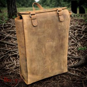 Sac à dos A4 KASZER Wyoming en cuir de vachette pleine fleur marron naturel fonc